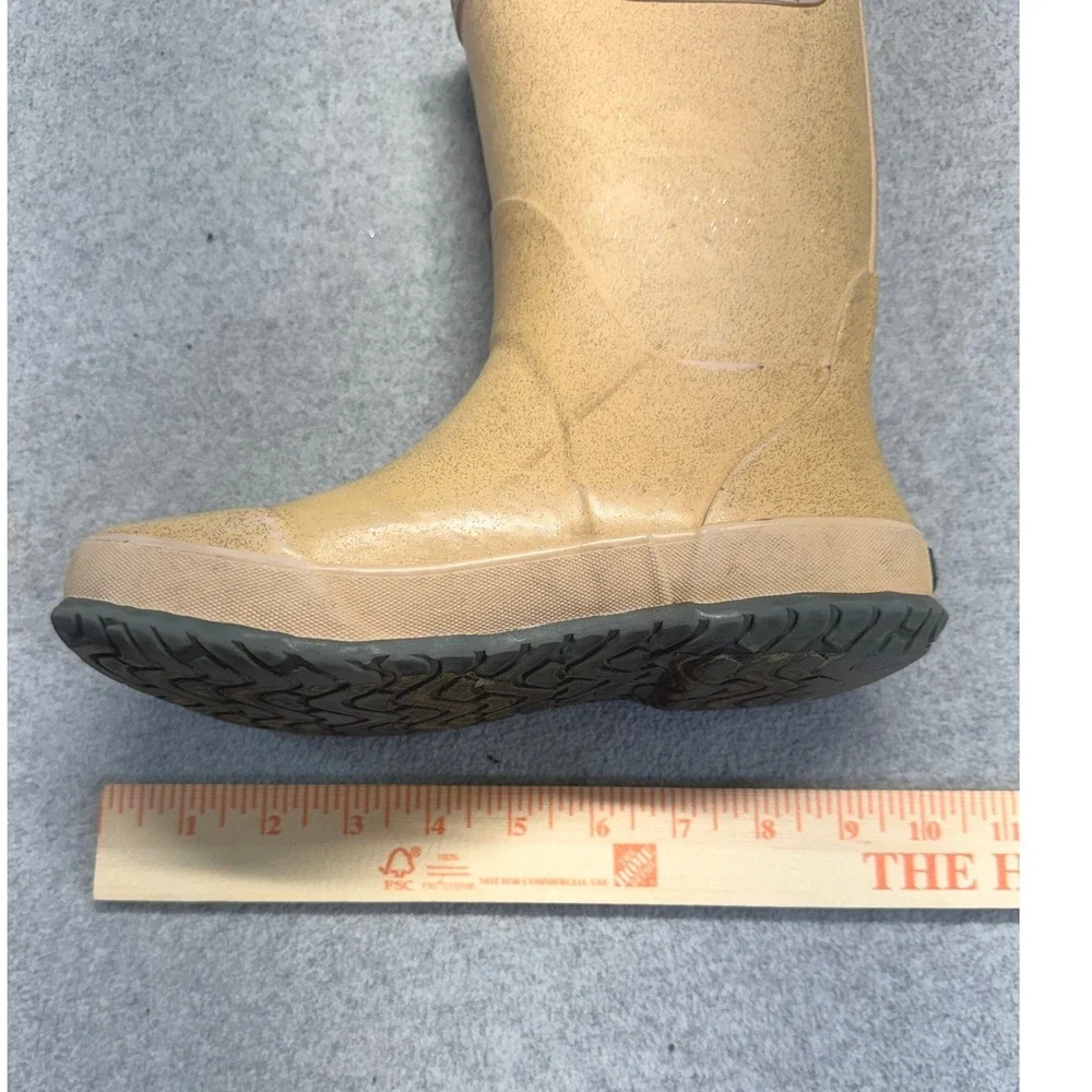 Bogs K Rainey Glitter Rain Boots Kids Size 4 Tan Gold Waterproof Pull On Handles
